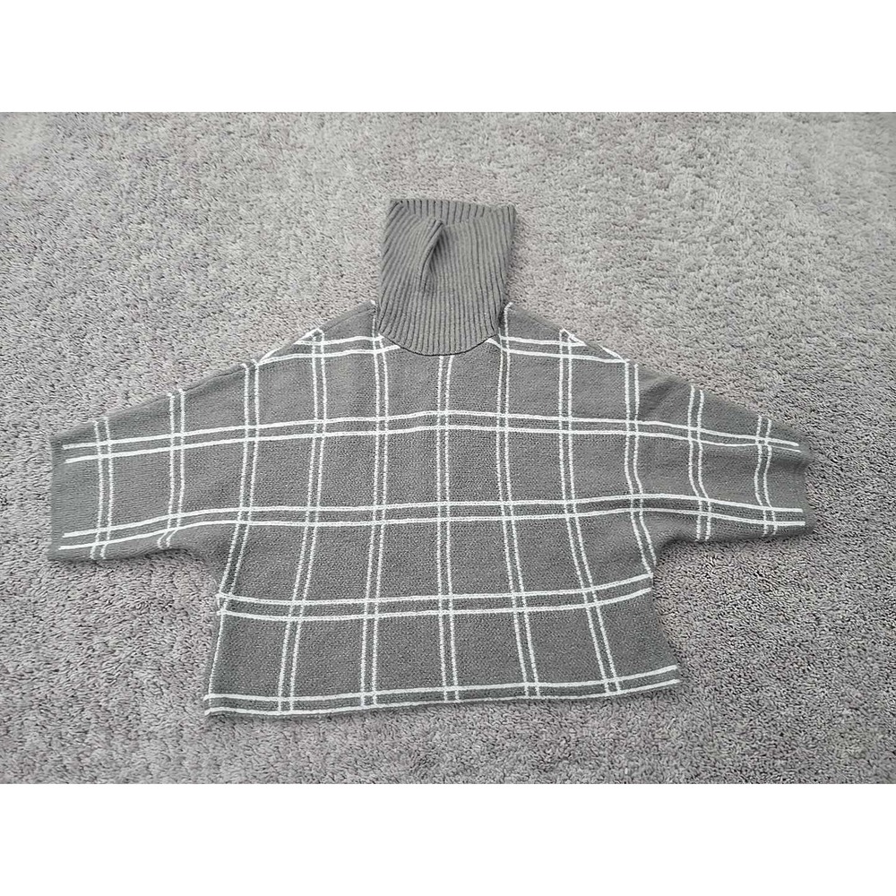 Lane Bryant Sweater‎ Womens 14/16 Gray Plaid 3/4 Sleeve Loose Relaxed Cropped